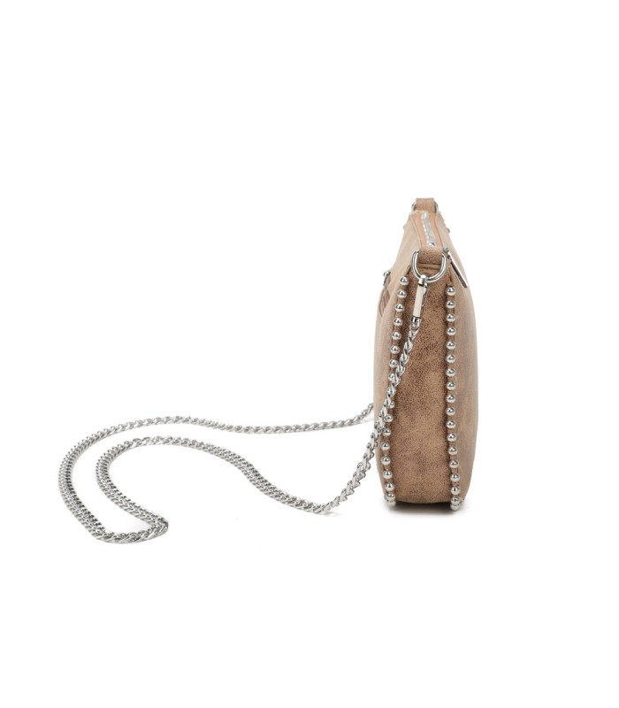 T11819 - Bolso de fiesta con bandolera y cuentas plateadas