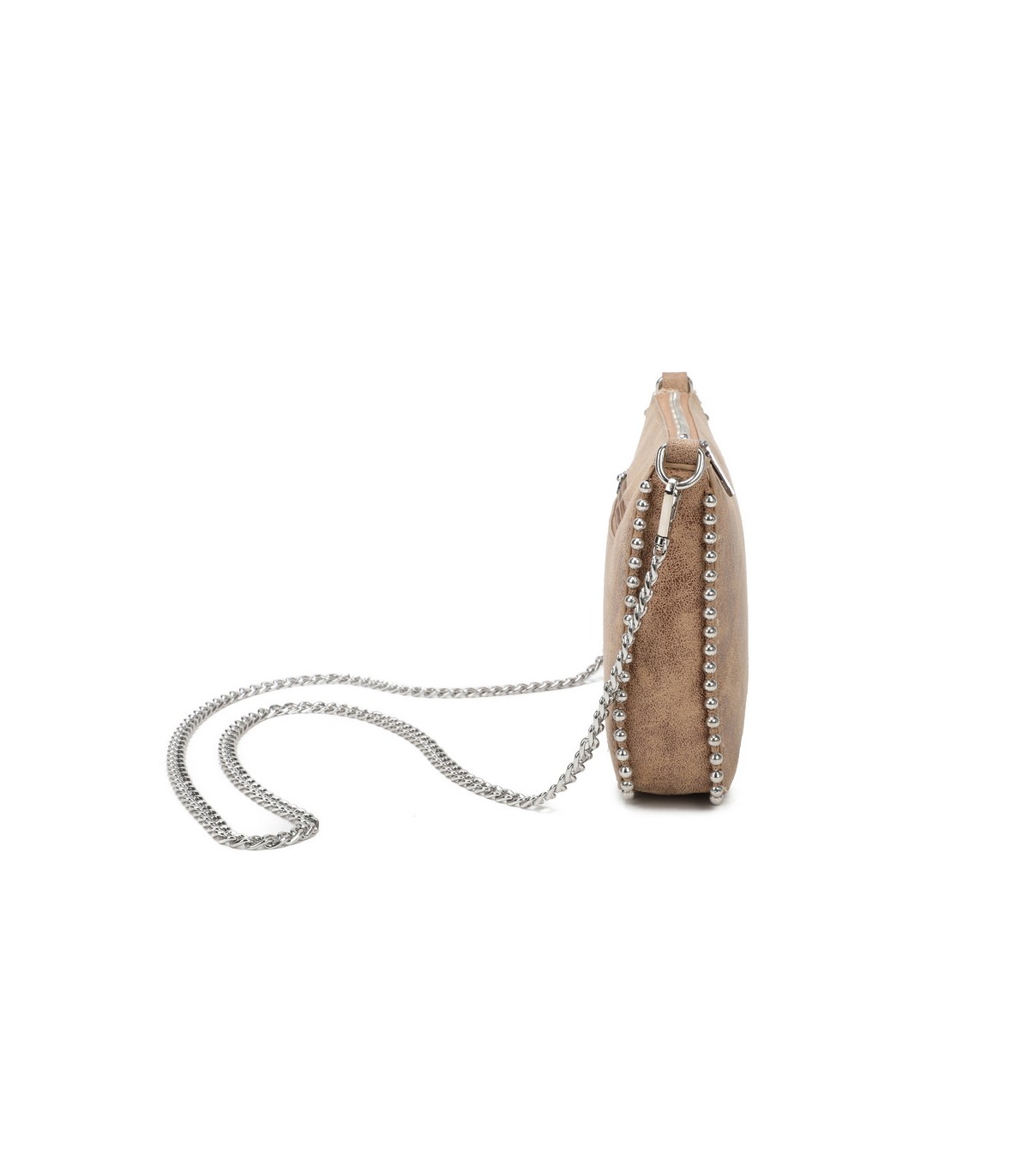 T11819 - Bolso de fiesta con bandolera y cuentas plateadas
