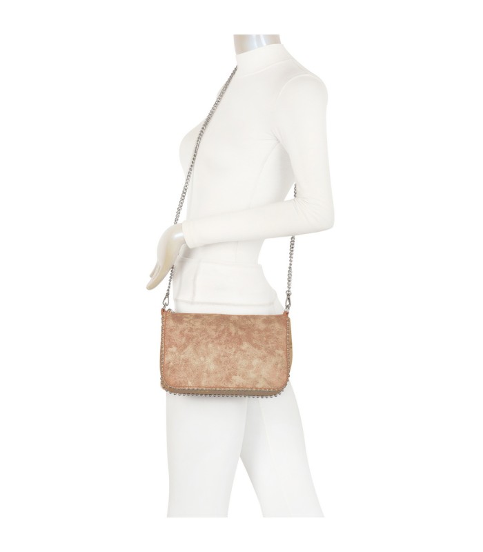 T11819 - Bolso de fiesta con bandolera y cuentas plateadas