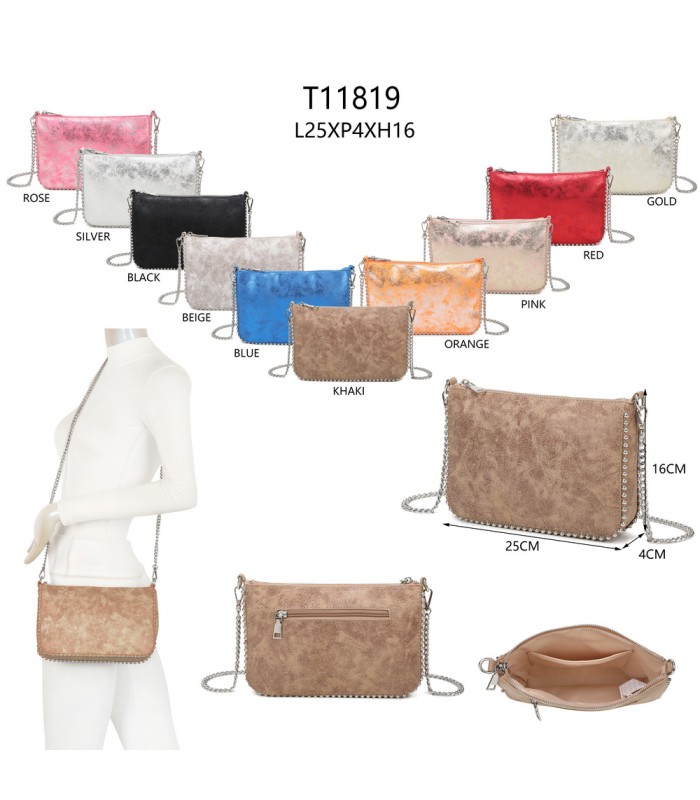 T11819 - Bolso de fiesta con bandolera y cuentas plateadas