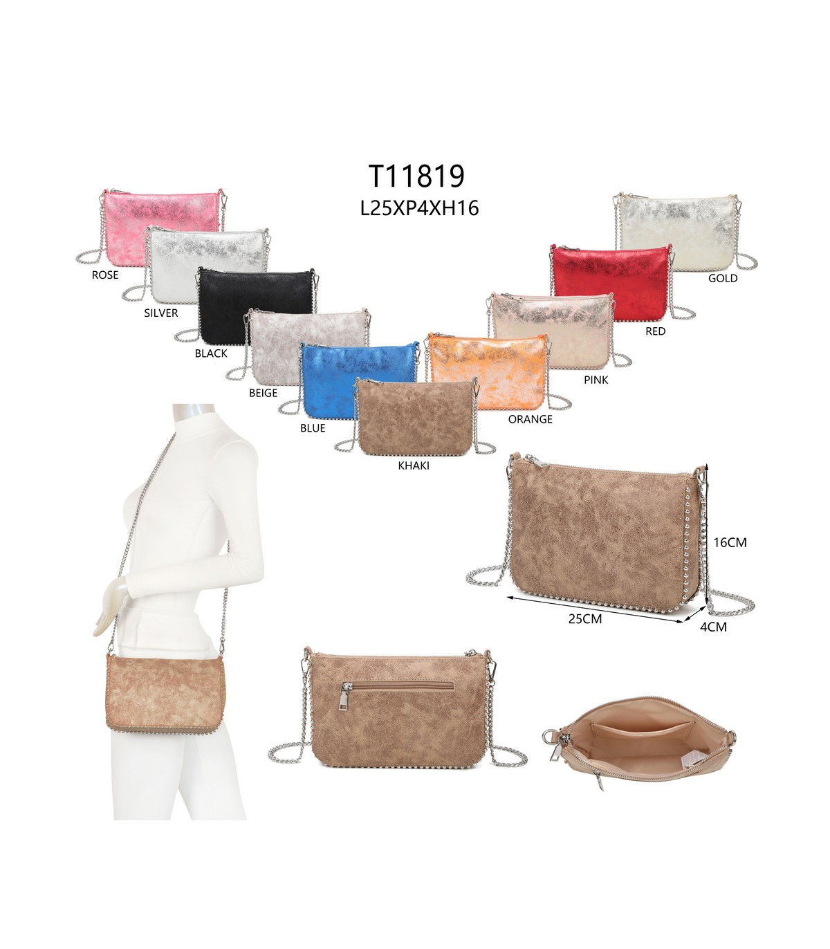 T11819 - Bolso de fiesta con bandolera y cuentas plateadas