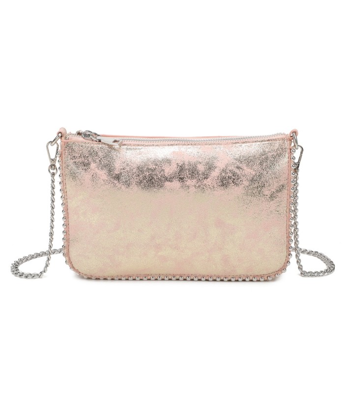 T11819 - Bolso de fiesta con bandolera y cuentas plateadas