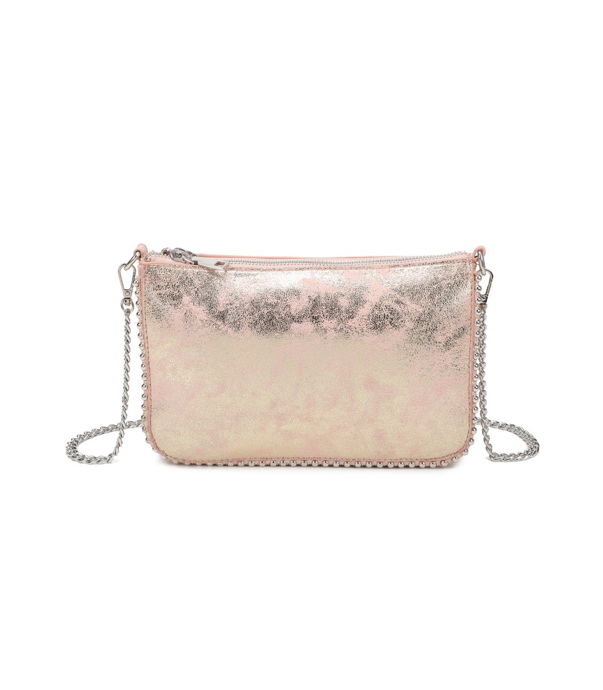 T11819 - Bolso de fiesta con bandolera y cuentas plateadas