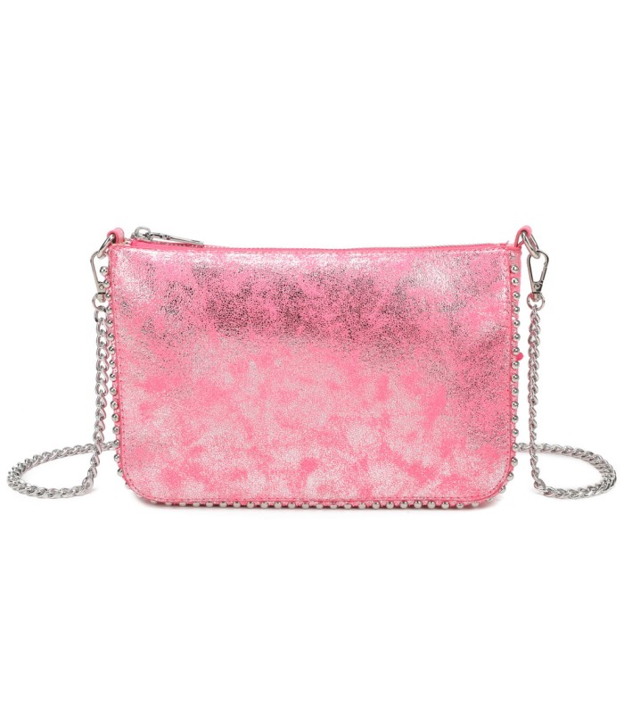T11819 - Bolso de fiesta con bandolera y cuentas plateadas