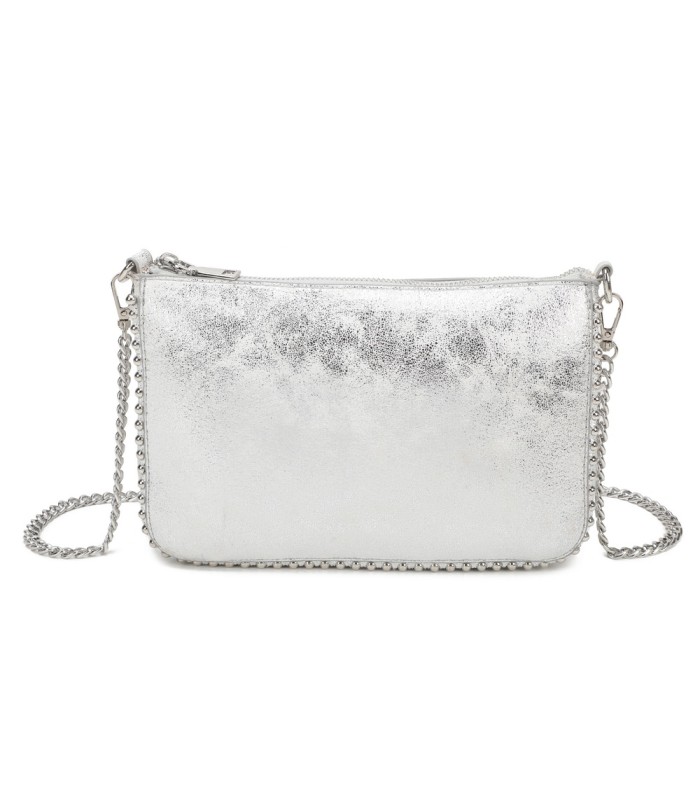 T11819 - Bolso de fiesta con bandolera y cuentas plateadas