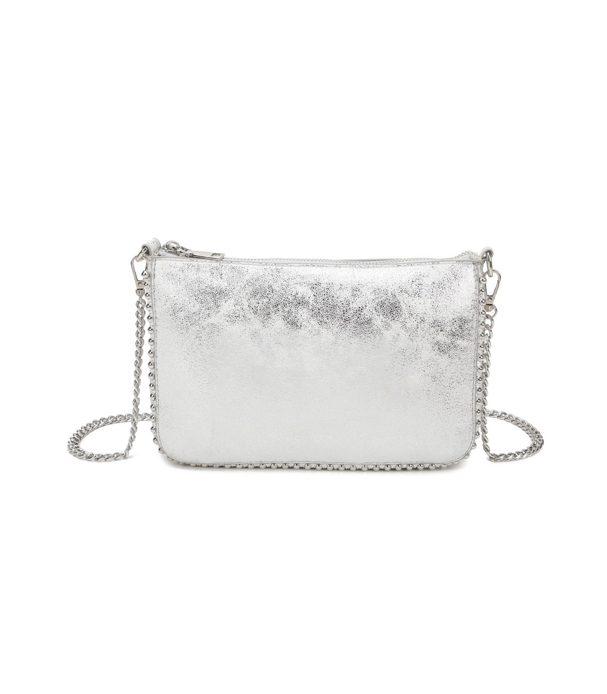 T11819 - Bolso de fiesta con bandolera y cuentas plateadas
