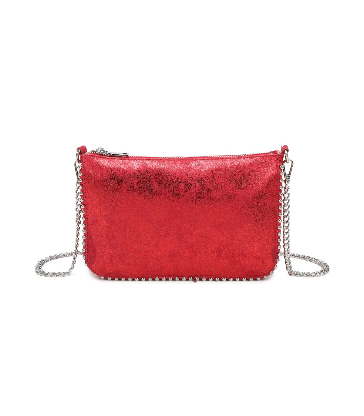 T11819 - Bolso de fiesta con bandolera y cuentas plateadas