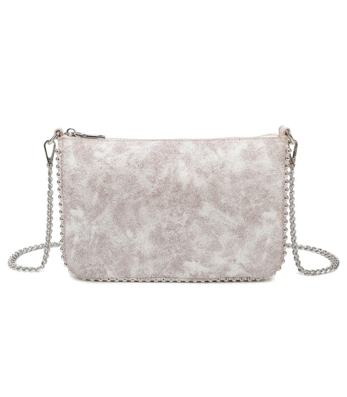 T11819 - Bolso de fiesta con bandolera y cuentas plateadas