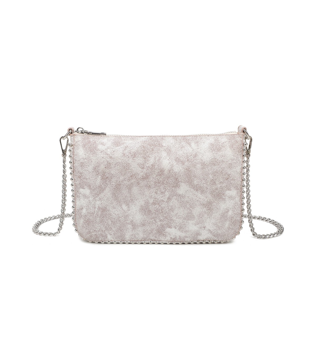 T11819 - Bolso de fiesta con bandolera y cuentas plateadas