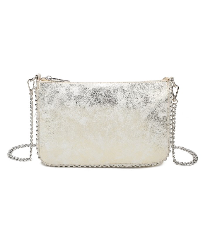T11819 - Bolso de fiesta con bandolera y cuentas plateadas
