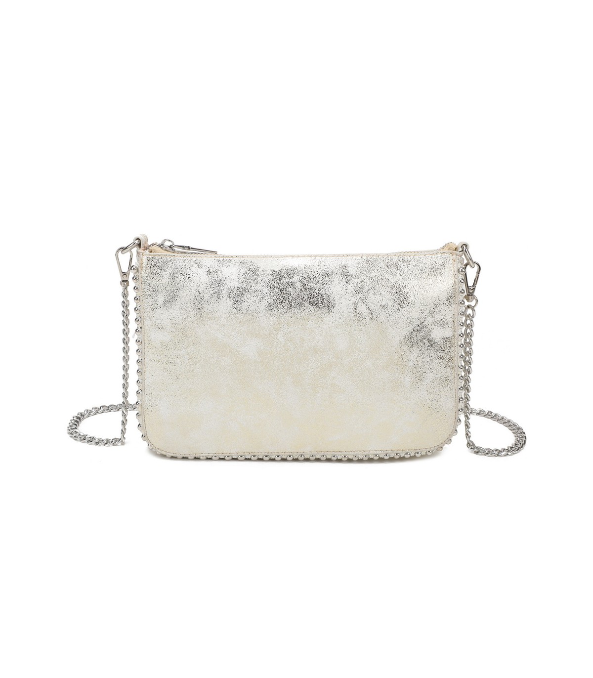 T11819 - Bolso de fiesta con bandolera y cuentas plateadas