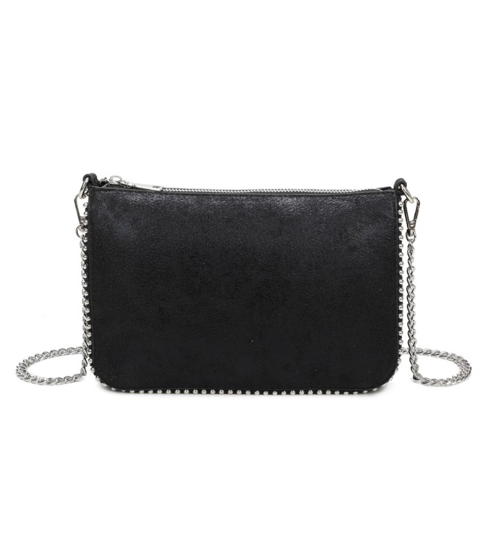 T11819 - Bolso de fiesta con bandolera y cuentas plateadas
