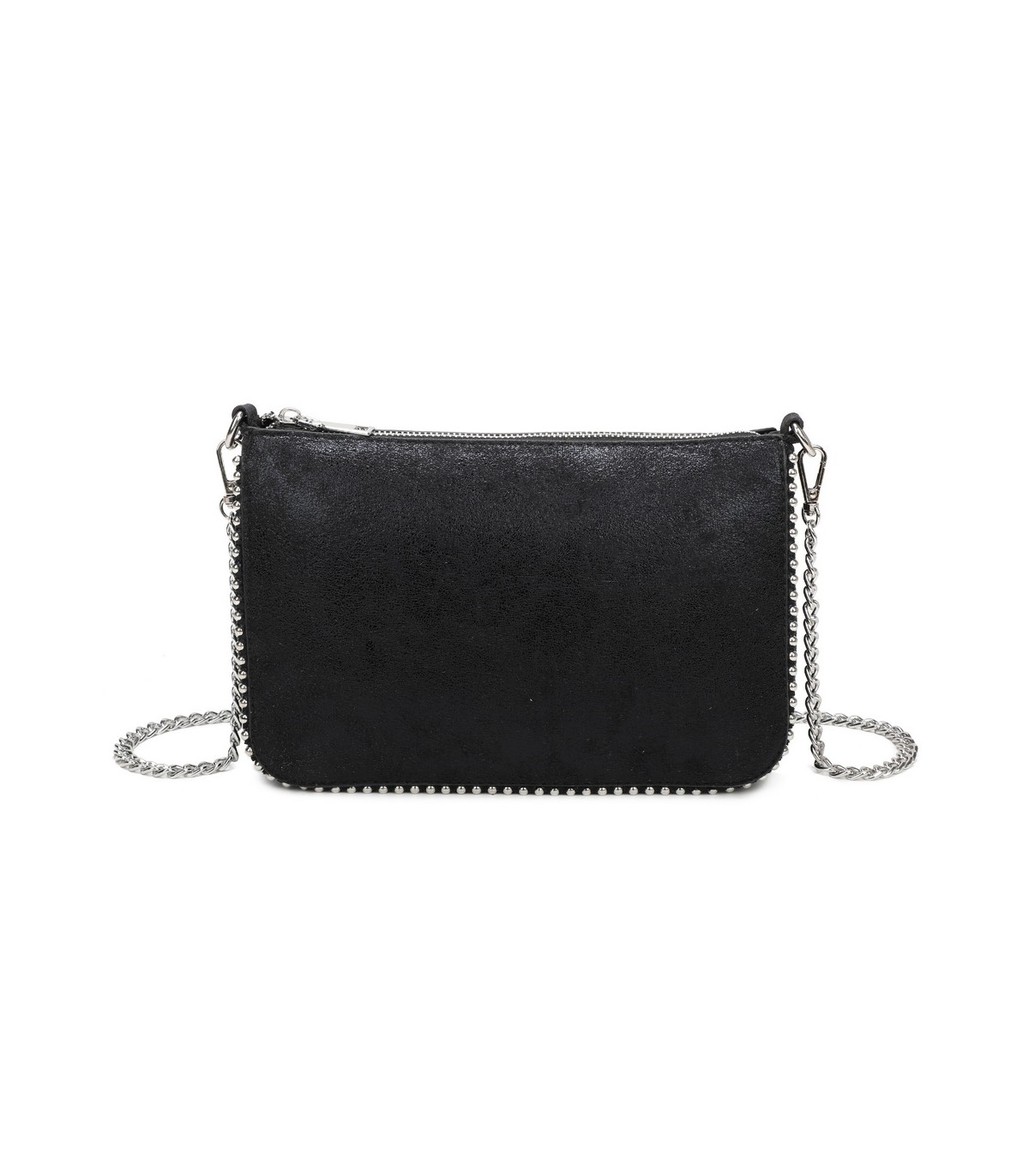 T11819 - Bolso de fiesta con bandolera y cuentas plateadas