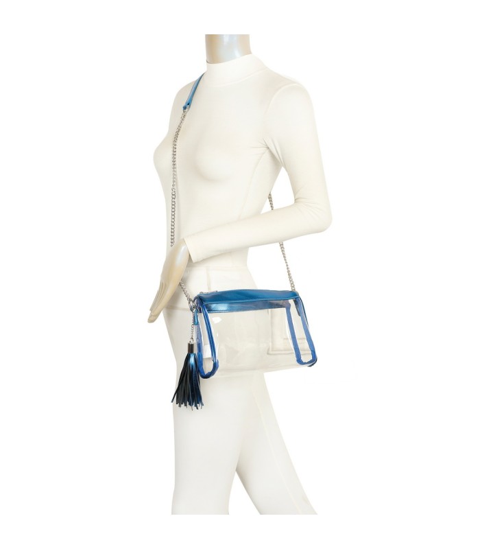 T11831 - Bolso transparente con borla y bandolera