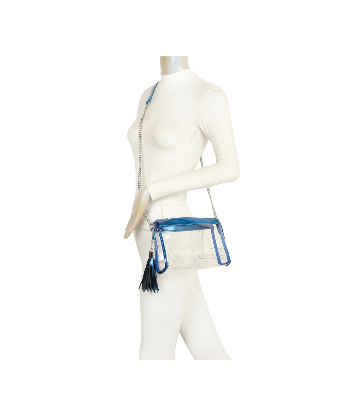 T11831 - Bolso transparente con borla y bandolera