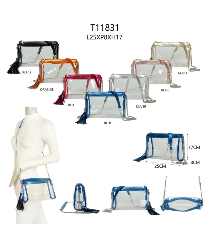 T11831 - Bolso transparente con borla y bandolera