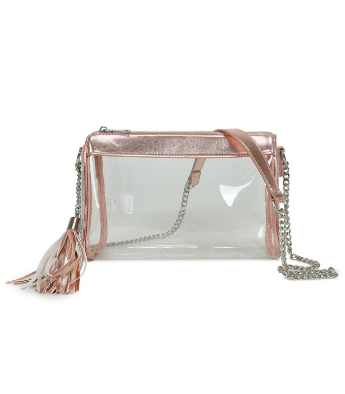 T11831 - Bolso transparente con borla y bandolera