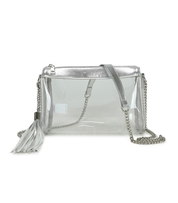 T11831 - Bolso transparente con borla y bandolera