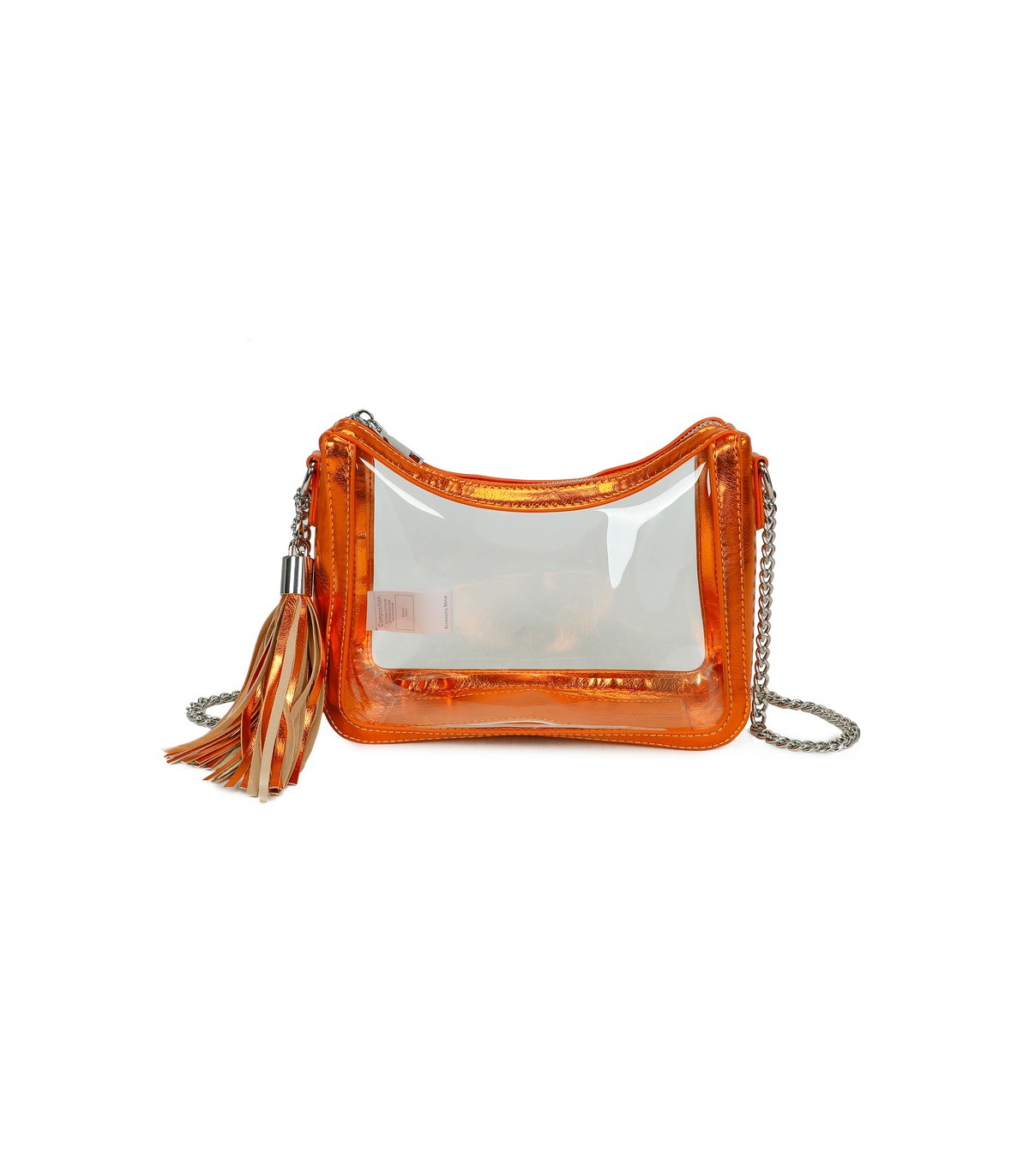 T11833 - Bolso transparente con bandolera de cadena borla a juego