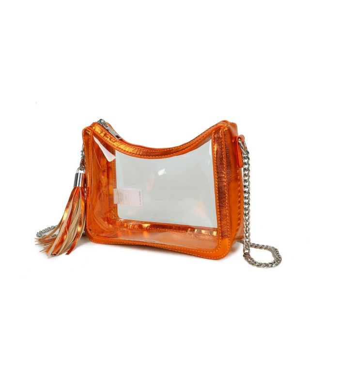 T11833 - Bolso transparente con bandolera de cadena borla a juego