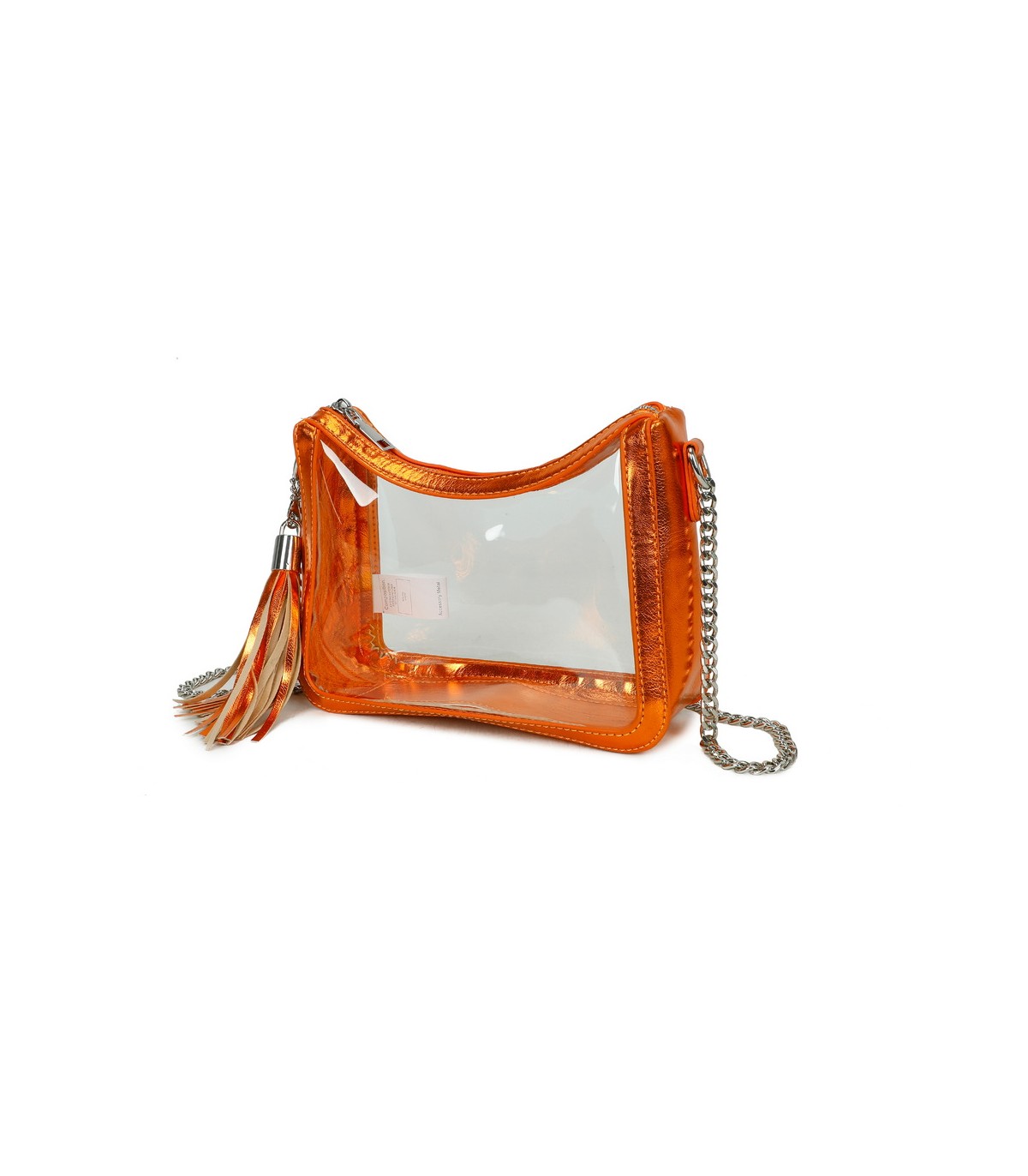 T11833 - Bolso transparente con bandolera de cadena borla a juego