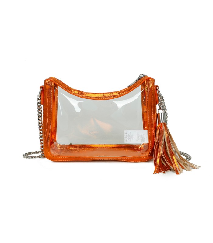 T11833 - Bolso transparente con bandolera de cadena borla a juego