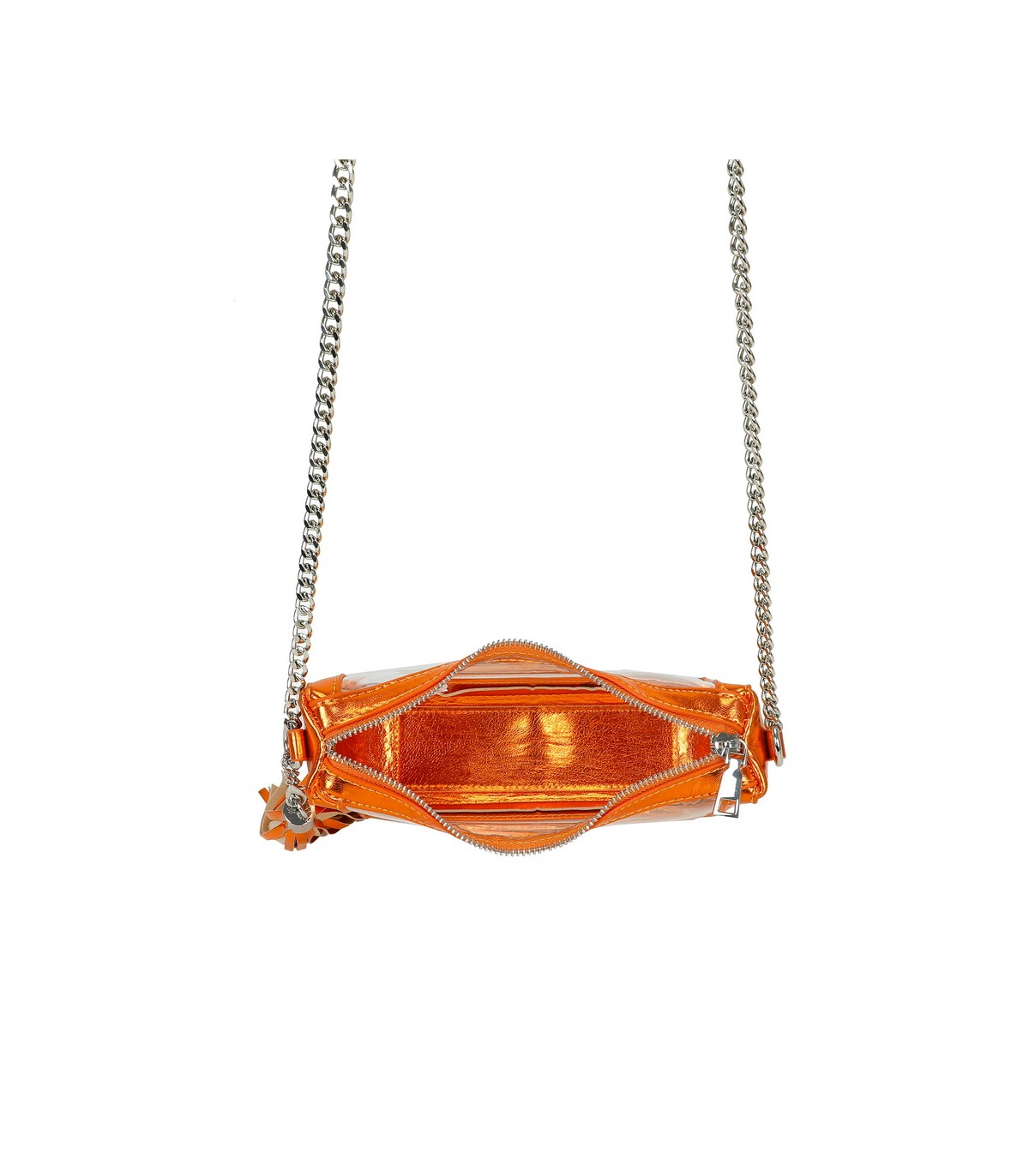 T11833 - Bolso transparente con bandolera de cadena borla a juego