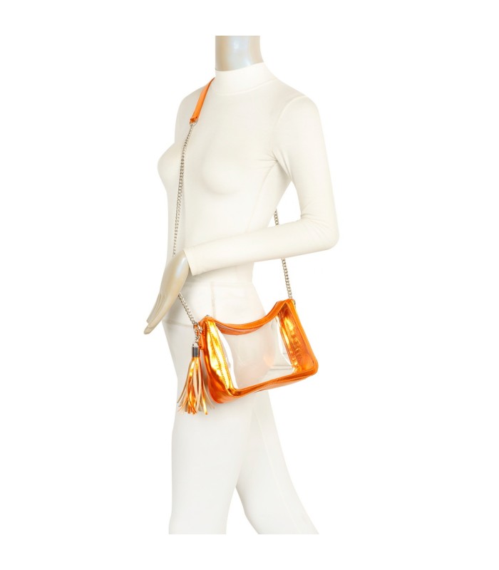 T11833 - Bolso transparente con bandolera de cadena borla a juego