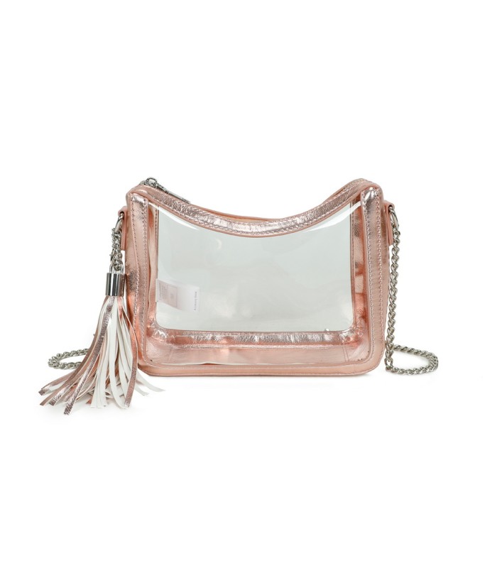 T11833 - Bolso transparente con bandolera de cadena borla a juego