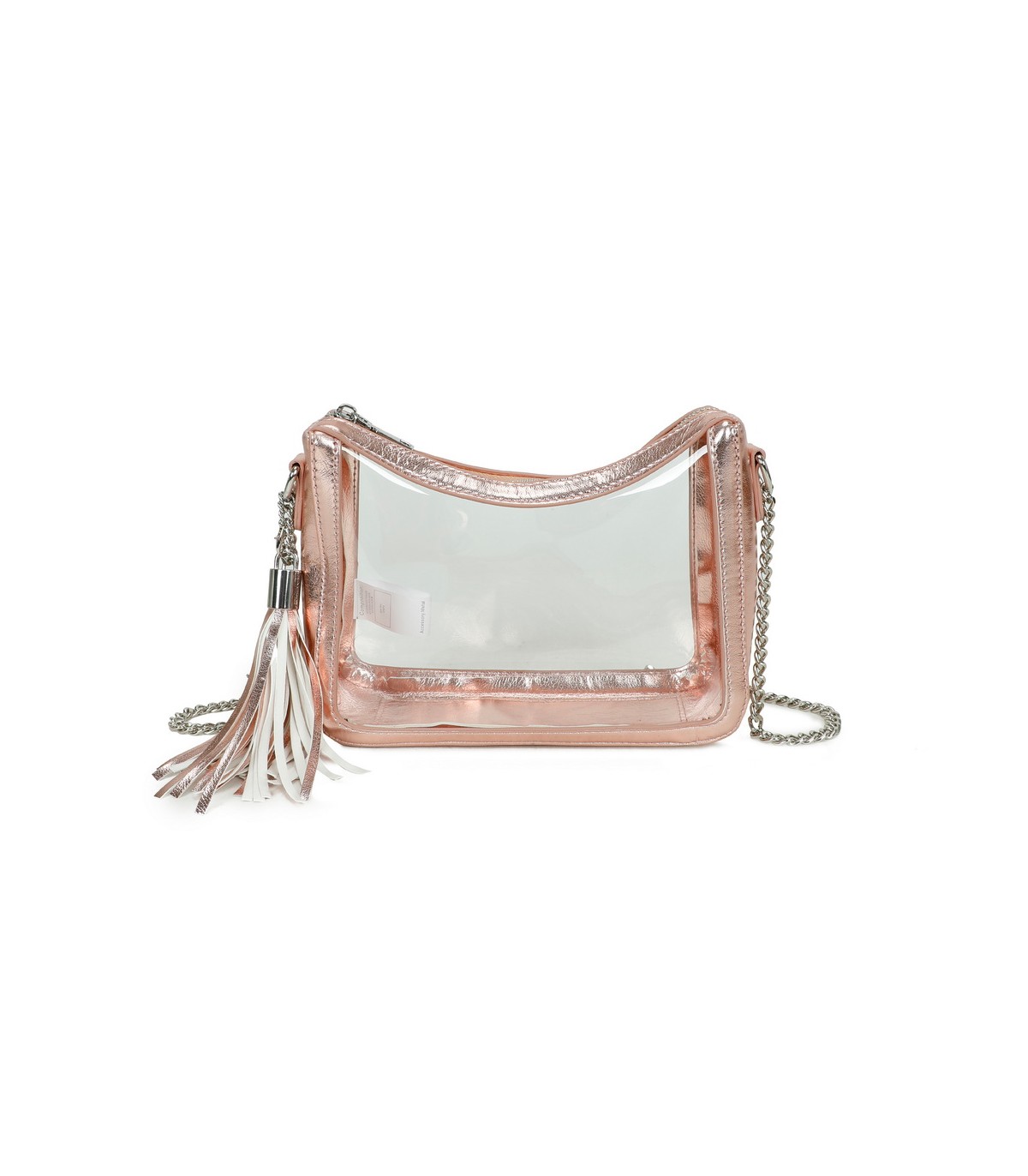 T11833 - Bolso transparente con bandolera de cadena borla a juego