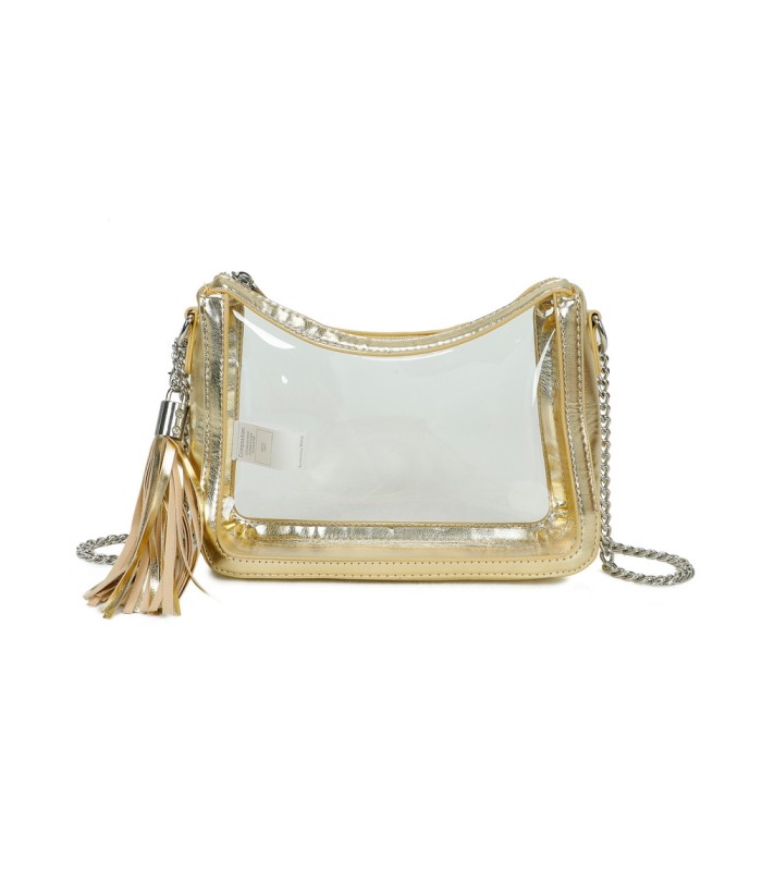 T11833 - Bolso transparente con bandolera de cadena borla a juego
