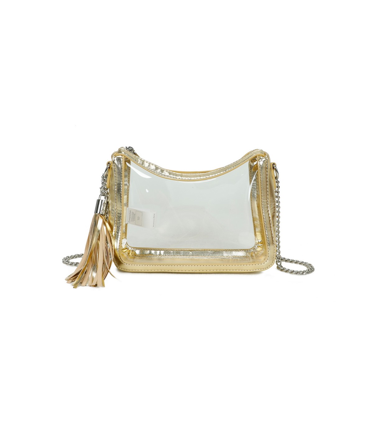 T11833 - Bolso transparente con bandolera de cadena borla a juego
