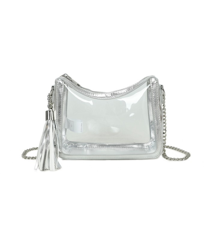 T11833 - Bolso transparente con bandolera de cadena borla a juego
