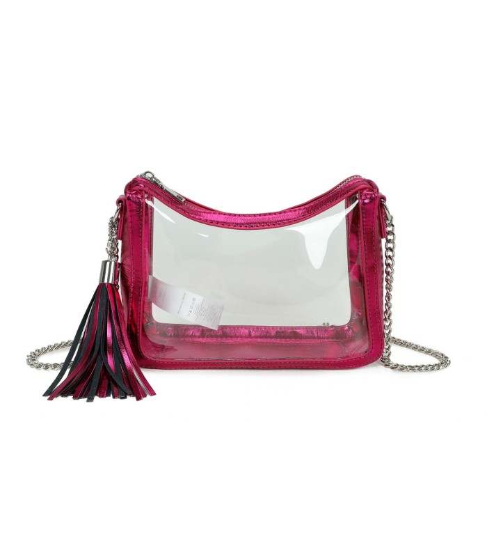 T11833 - Bolso transparente con bandolera de cadena borla a juego