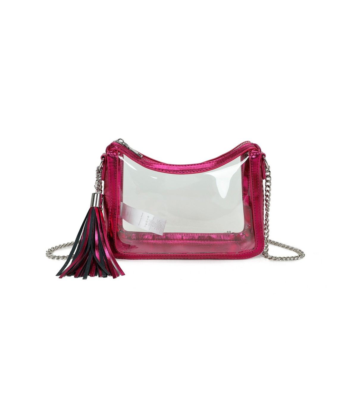 T11833 - Bolso transparente con bandolera de cadena borla a juego