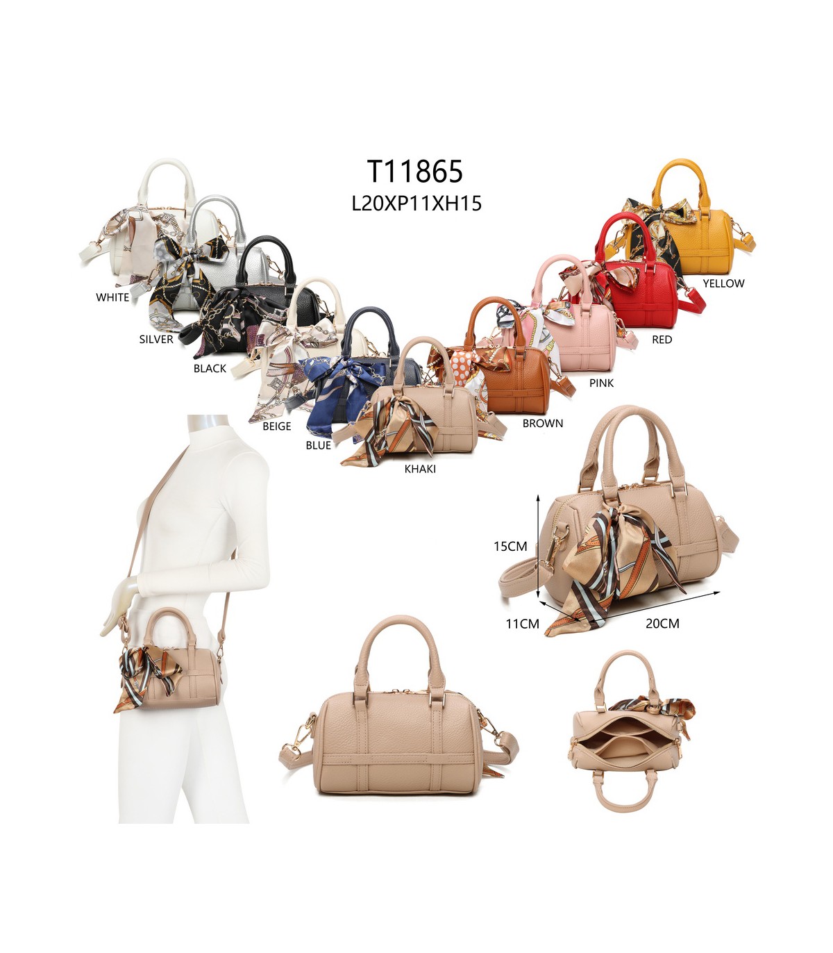 T11865 - Bolso con pañuelo de color con un gran compartimento
