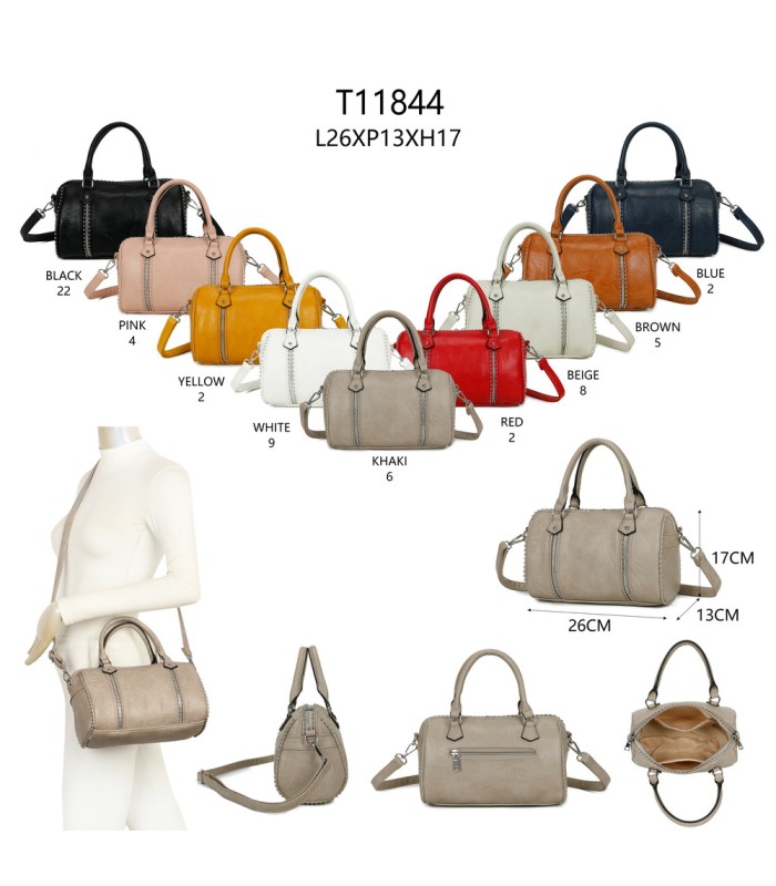 T11844 - Bolso rectangular casi redondo con decoración de bolitas