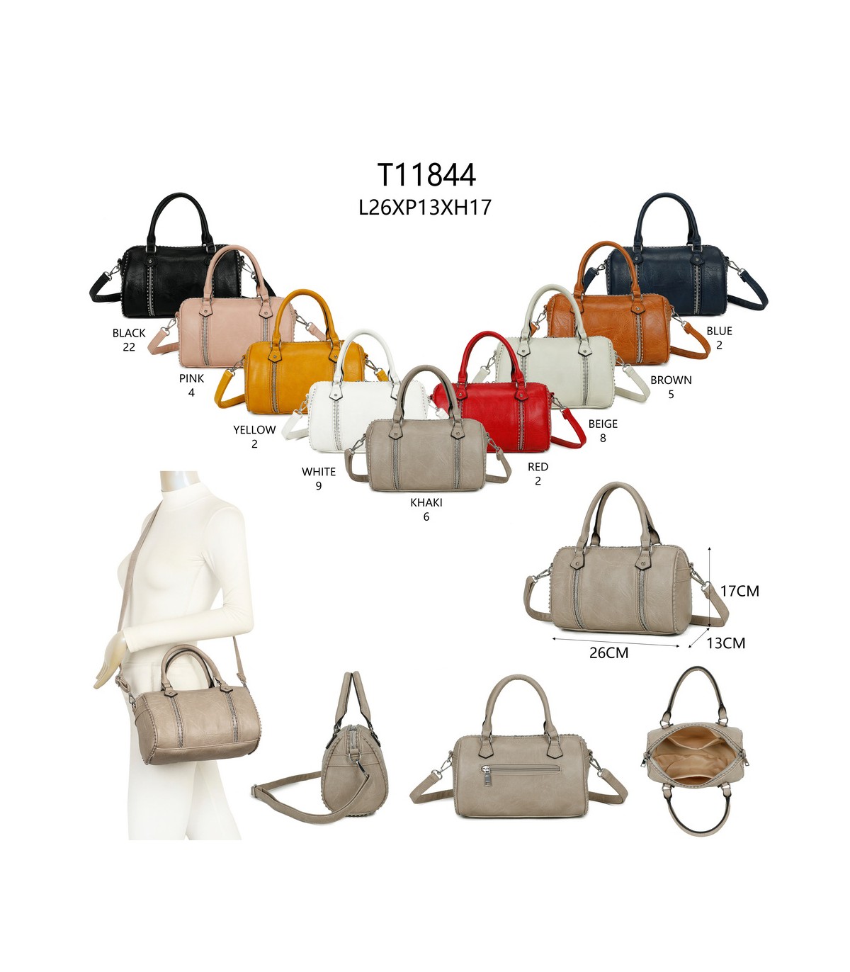 T11844 - Bolso rectangular casi redondo con decoración de bolitas