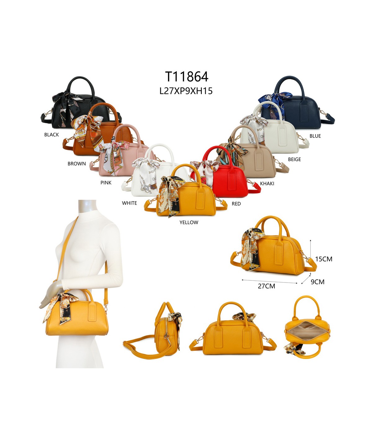 T11864 - Bolso de forma trapezoidal con pañuelo y bandolera para colgar