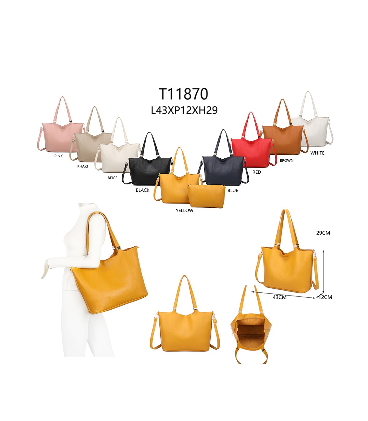 T11870 - Bolso con neceser y bandolera ajustable, asas grandes para el hombro