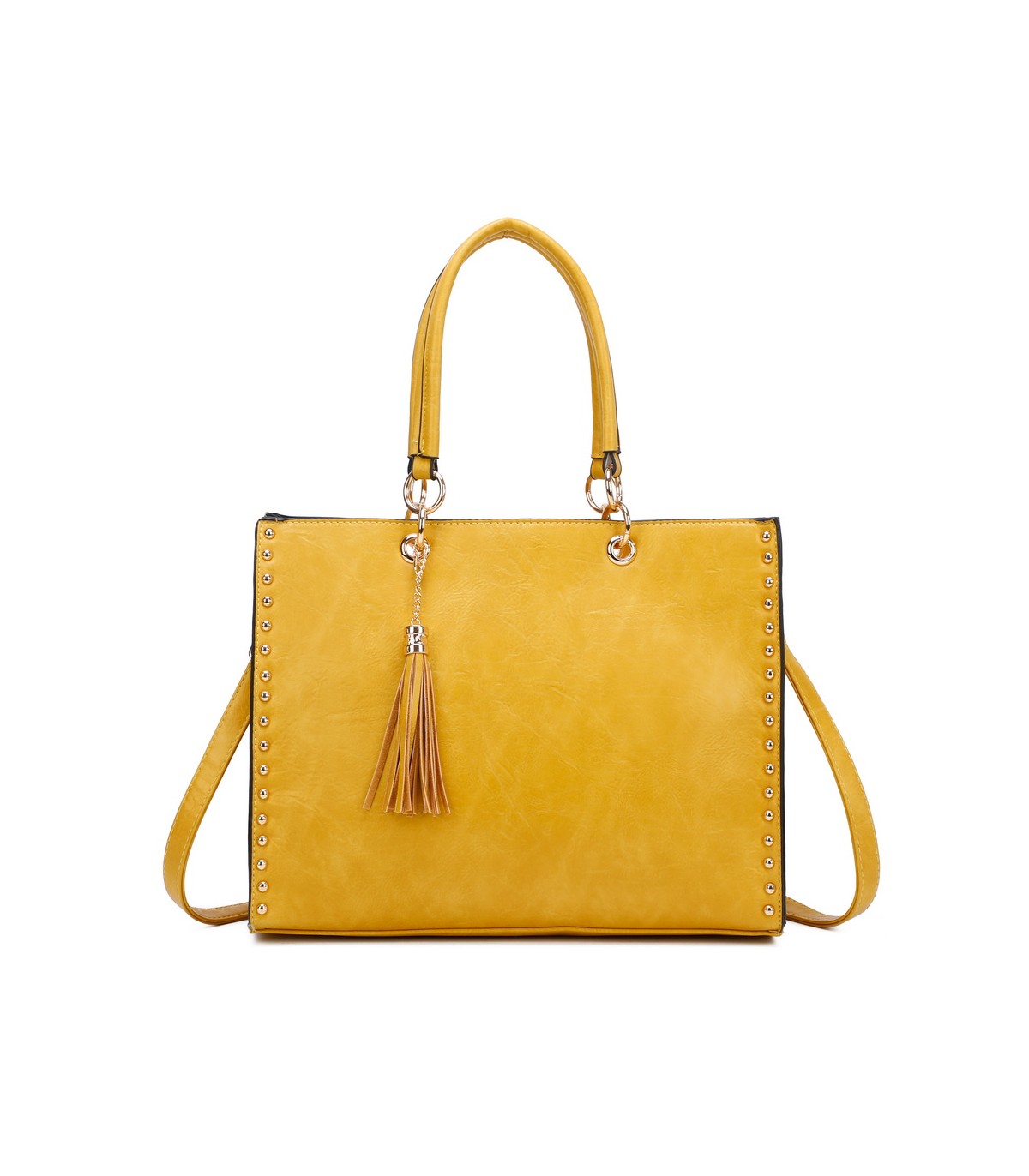 T11827 - Bolso con neceser rectangular y decoraciones de tachuelas