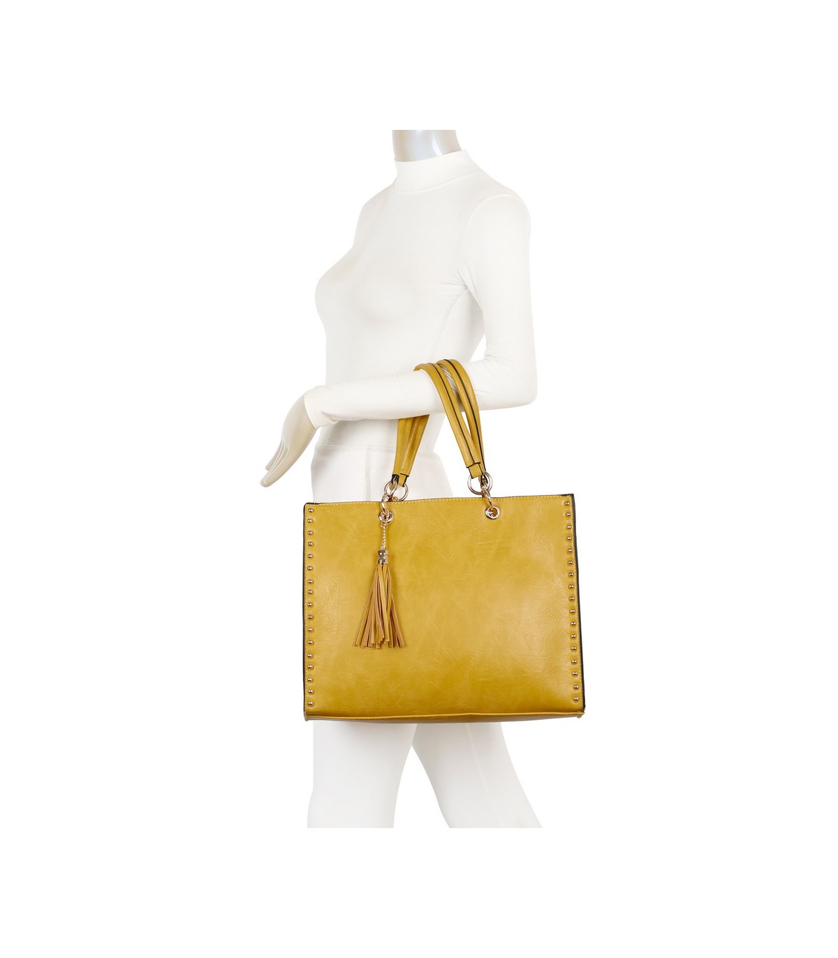 T11827 - Bolso con neceser rectangular y decoraciones de tachuelas