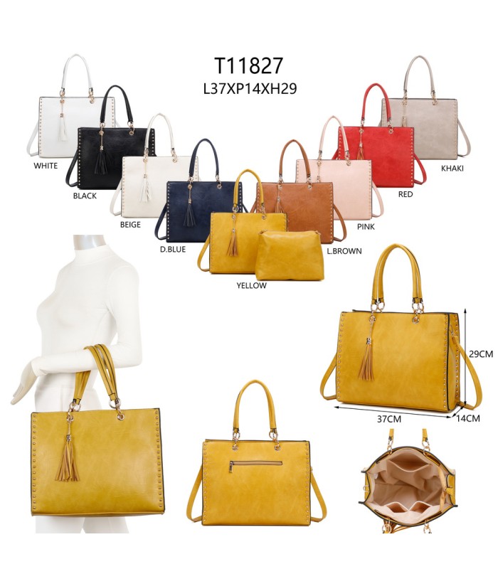 T11827 - Bolso con neceser rectangular y decoraciones de tachuelas