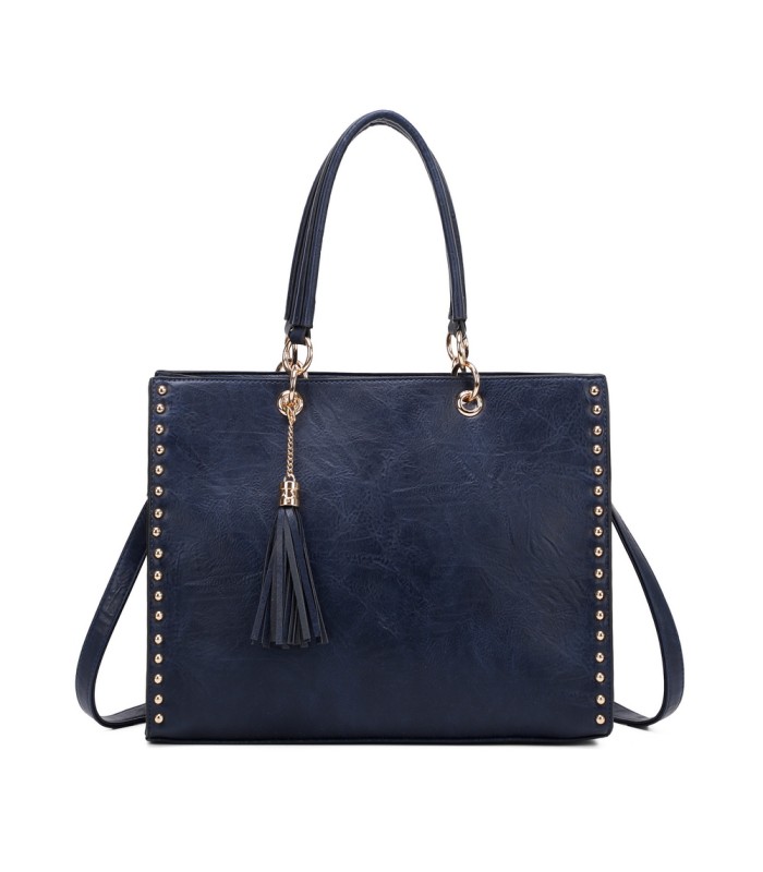 T11827 - Bolso con neceser rectangular y decoraciones de tachuelas