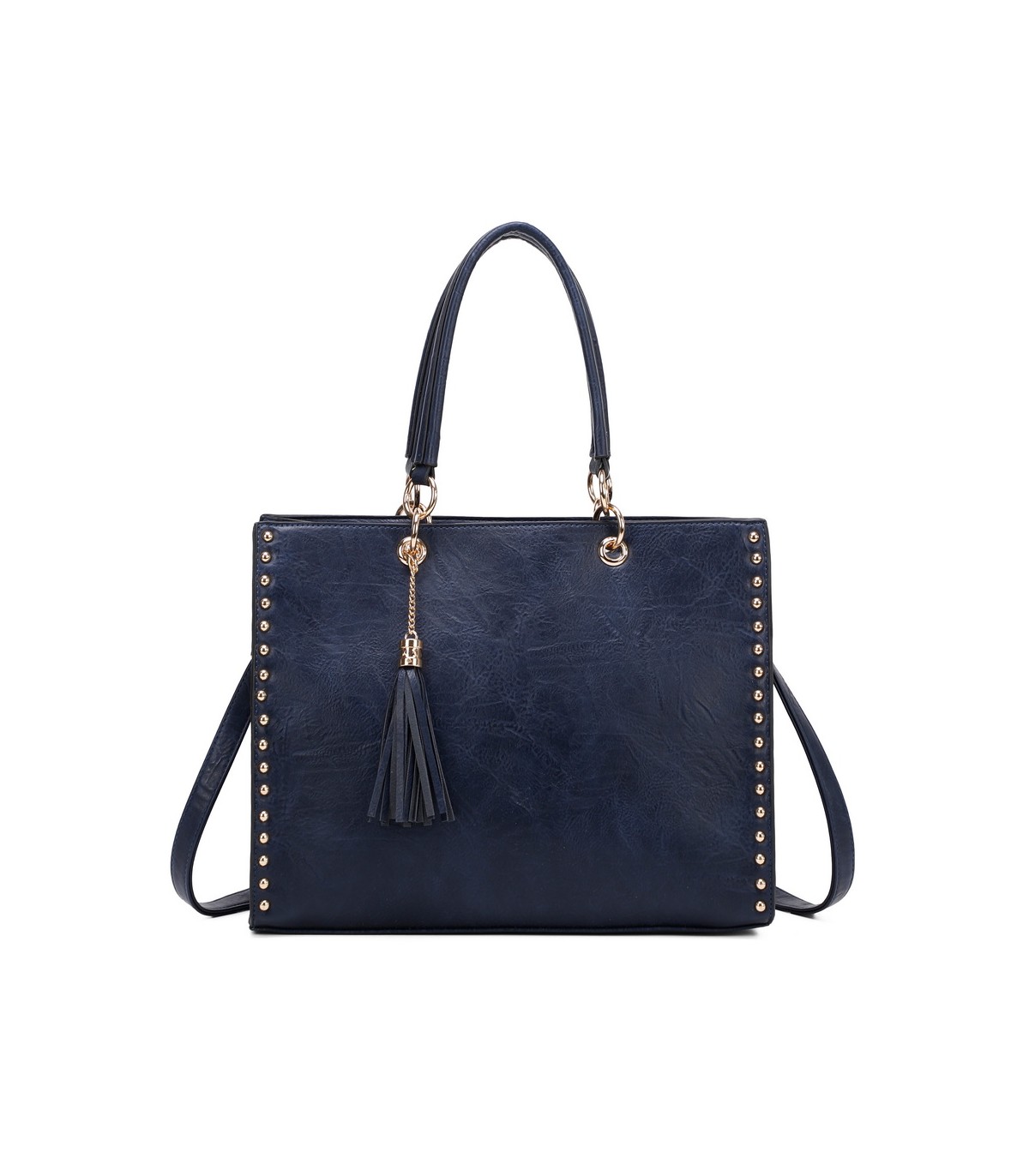 T11827 - Bolso con neceser rectangular y decoraciones de tachuelas