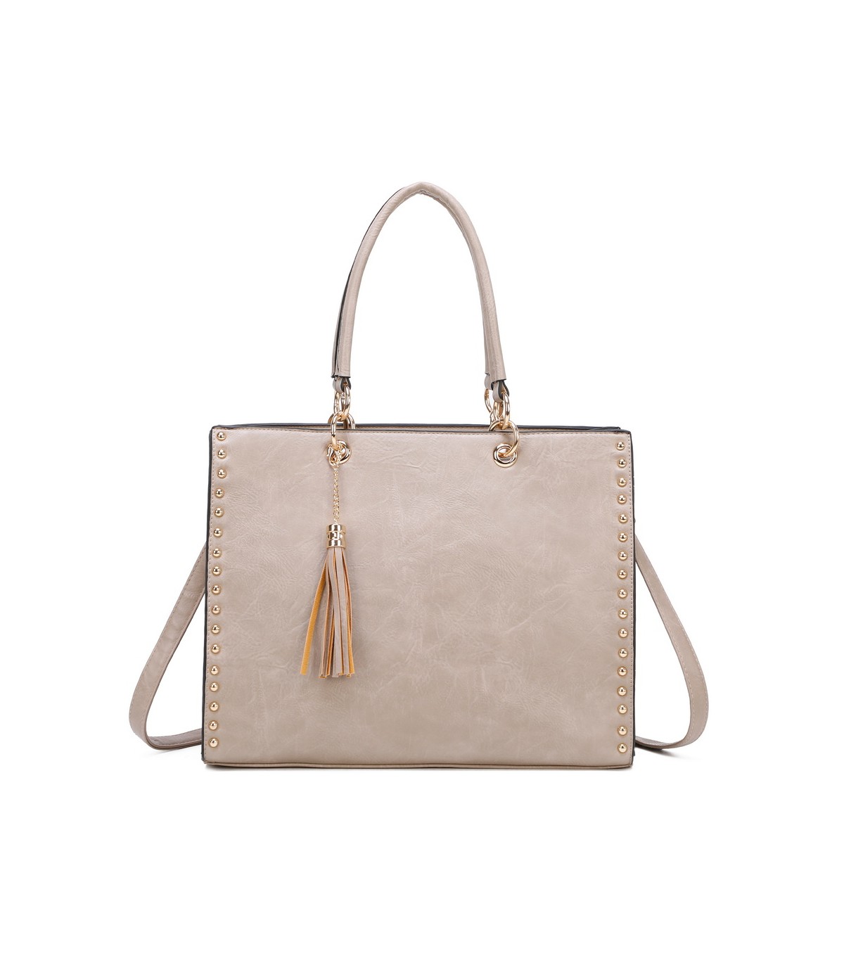 T11827 - Bolso con neceser rectangular y decoraciones de tachuelas