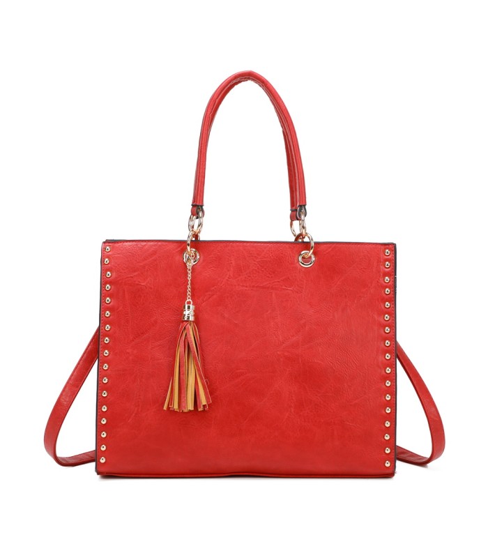 T11827 - Bolso con neceser rectangular y decoraciones de tachuelas