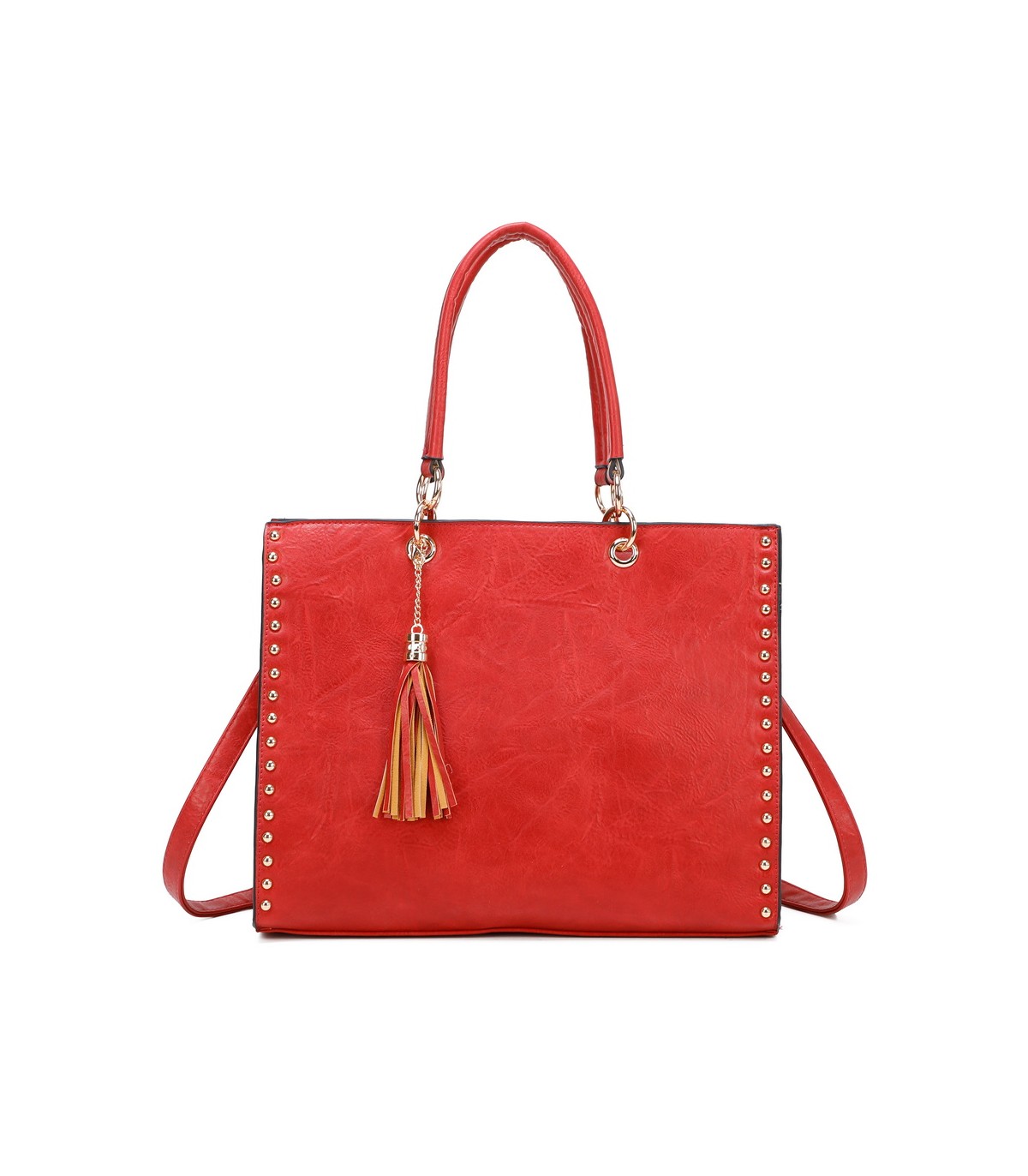 T11827 - Bolso con neceser rectangular y decoraciones de tachuelas