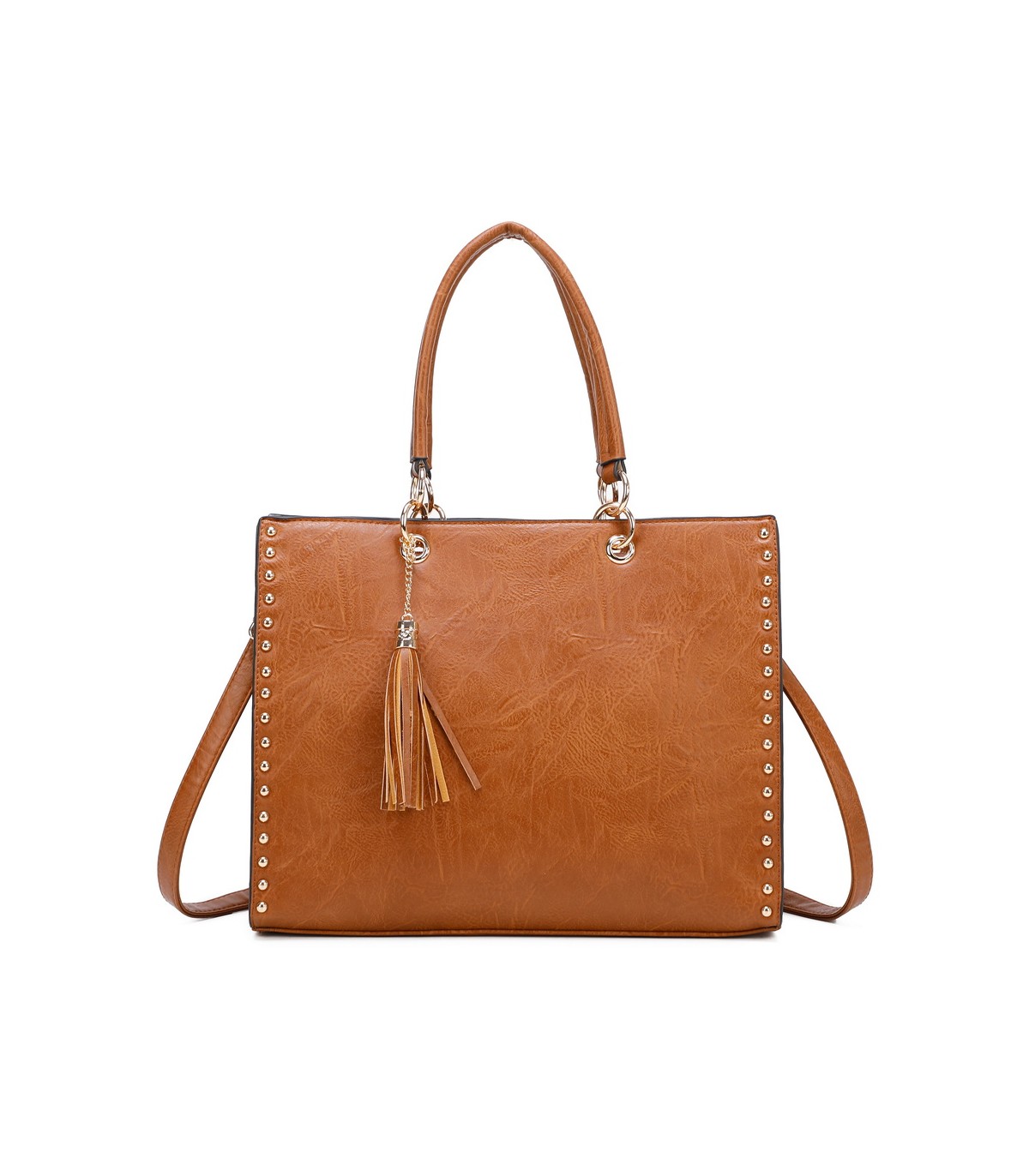 T11827 - Bolso con neceser rectangular y decoraciones de tachuelas