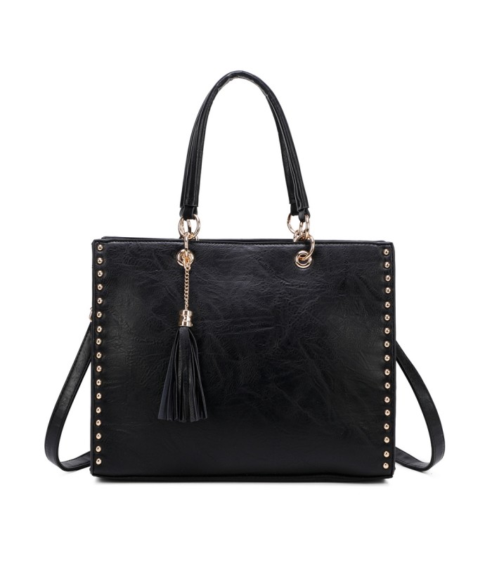 T11827 - Bolso con neceser rectangular y decoraciones de tachuelas